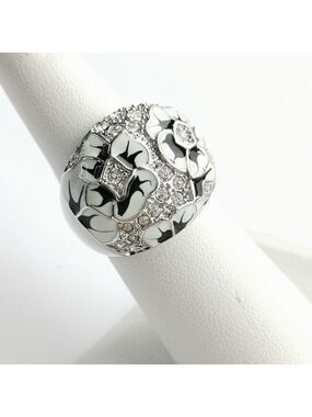 Dome Ring Black and White Enamel CZ Size 7 🆕